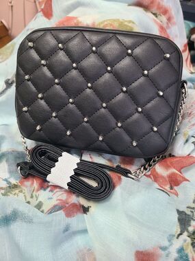 NWT Rebecca Minkoff Diamond Quilt Studded Top Zip Crossbody Bag Black